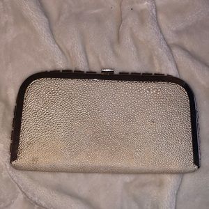 Gold and beige rhinestone clutch